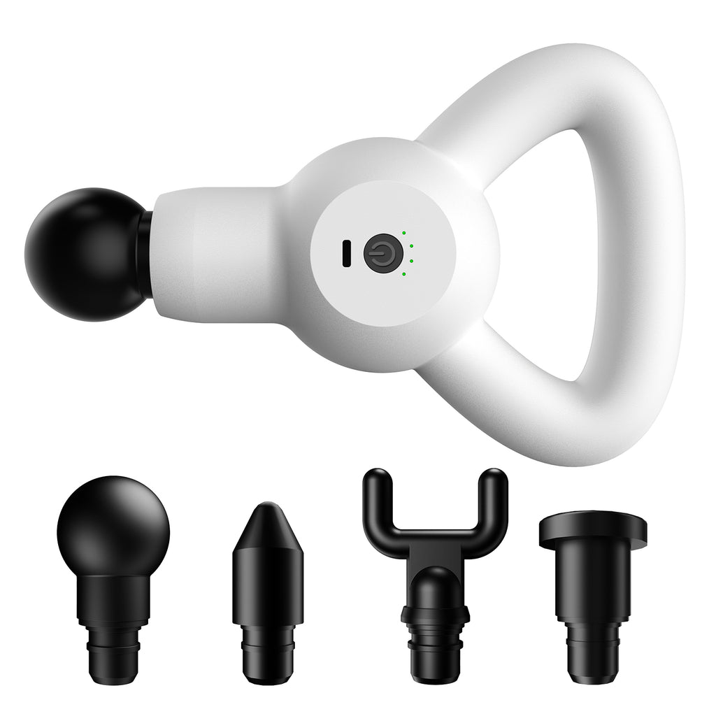 3000 PPM Deep Tissue (Compact Size) Massager with 4 Massage Heads and 4 Intensity Levels, Quiet Muscle Massage Gun (Black/White)