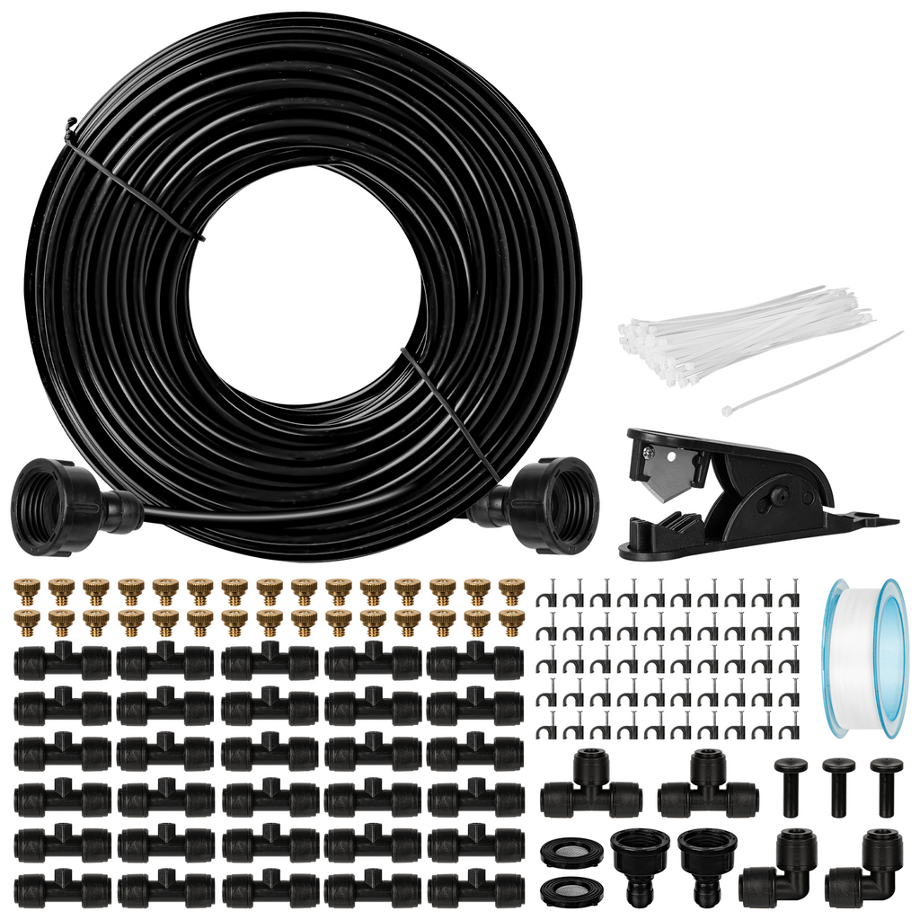 OnBrand 100FT Misters for Outside Patio with 3/4" Adapter and 2 T-Joints