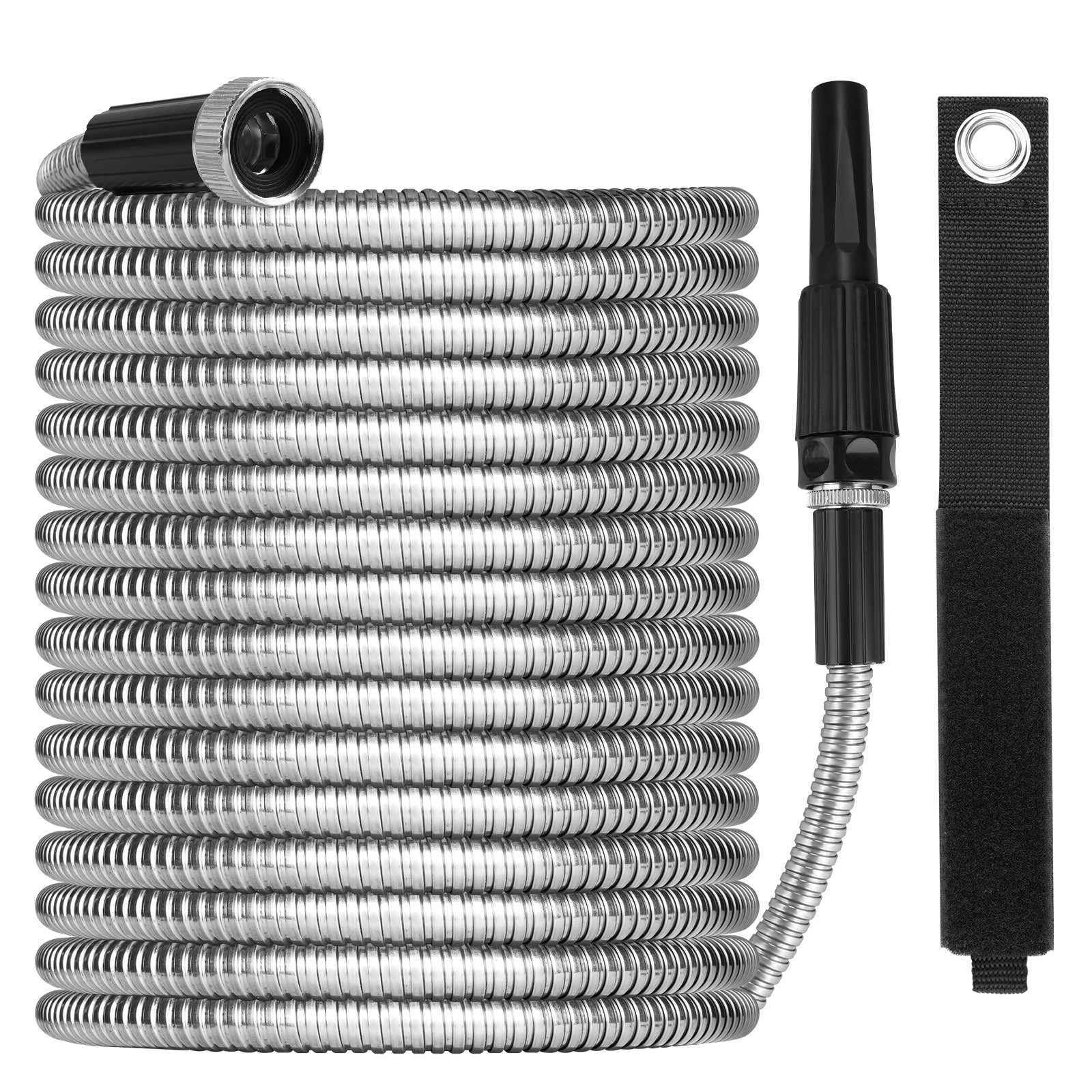 Mighty Garden Hose - Stainless Steel Garden Hose Tough/Durable, No Kinks/Tangles, Storage Strap Included