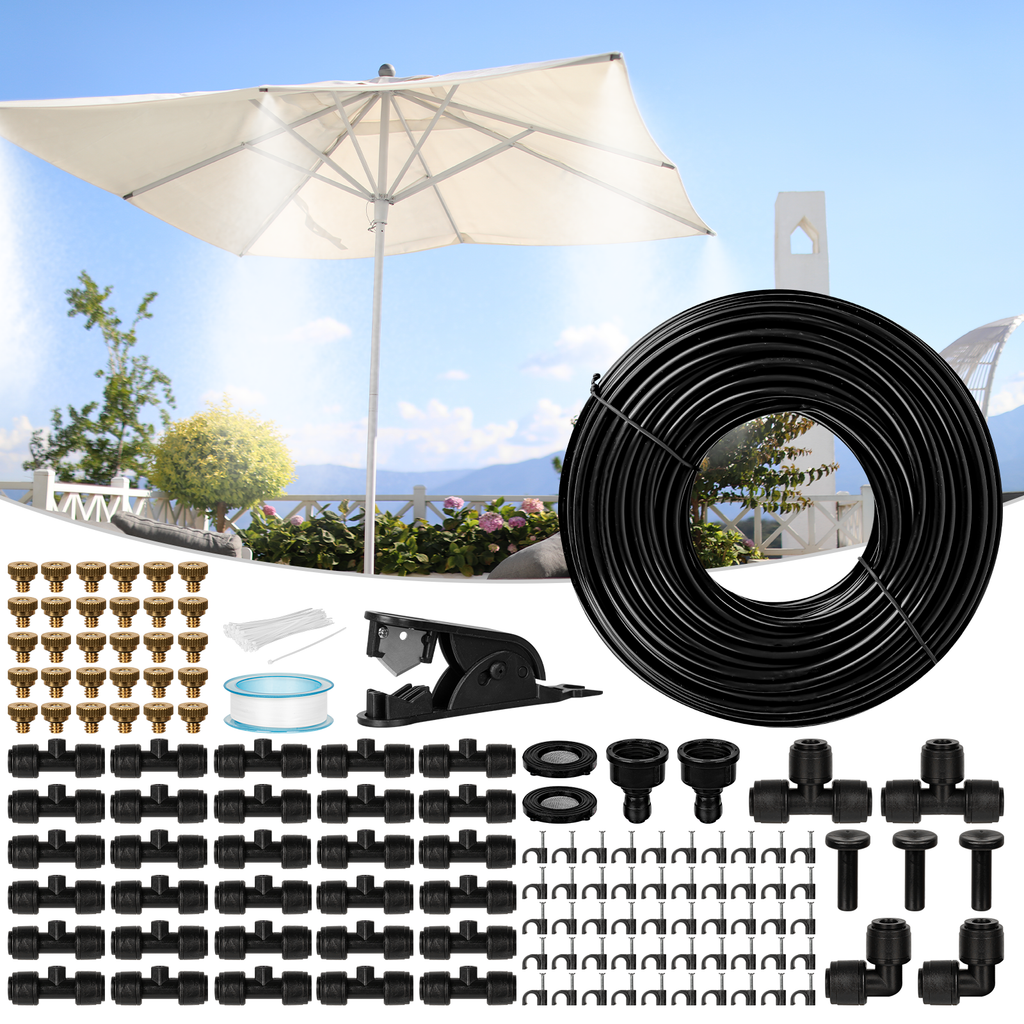OnBrand 100FT Misters for Outside Patio with 3/4" Adapter and 2 T-Joints