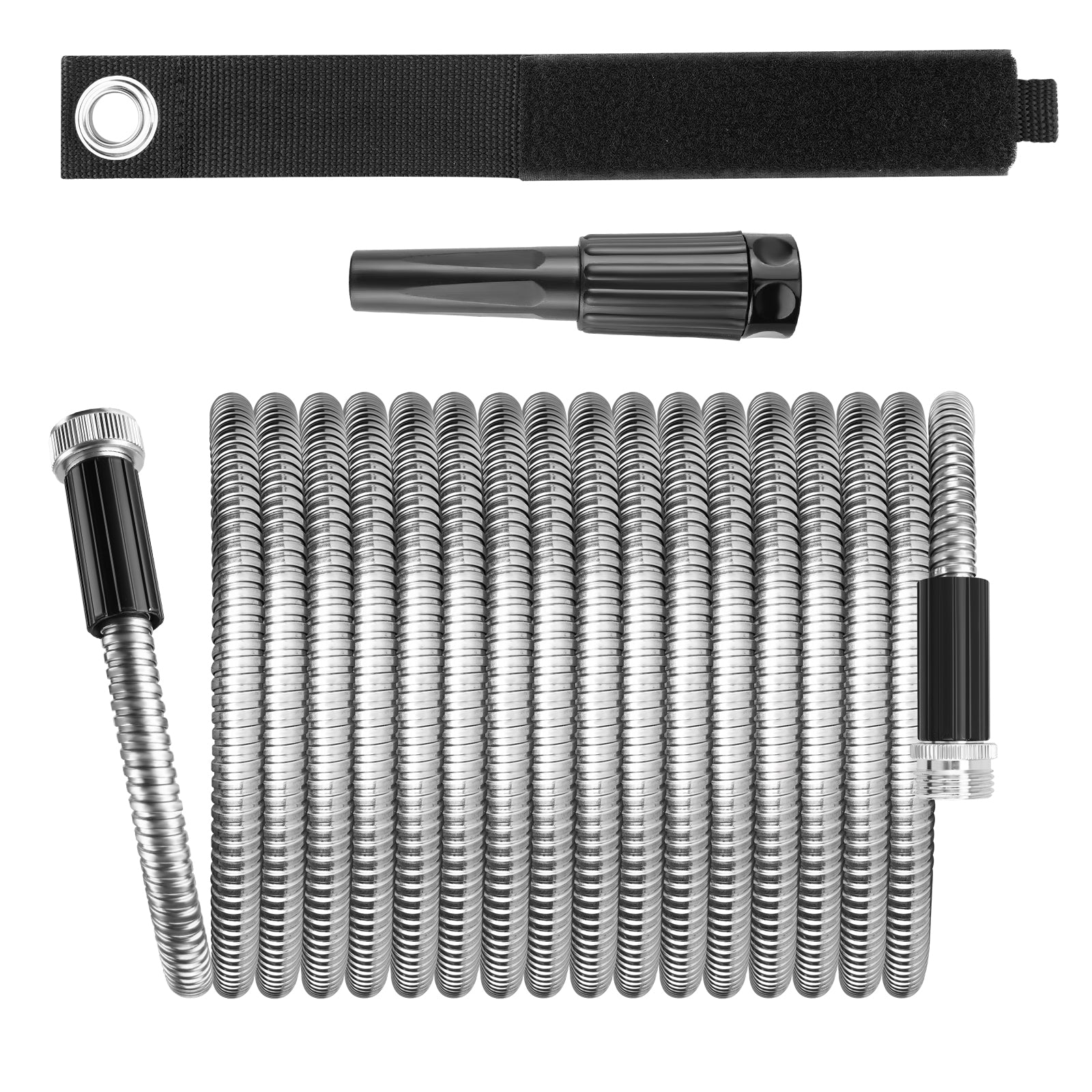 Mighty Garden Hose - Stainless Steel Garden Hose Tough/Durable, No Kinks/Tangles, Storage Strap Included