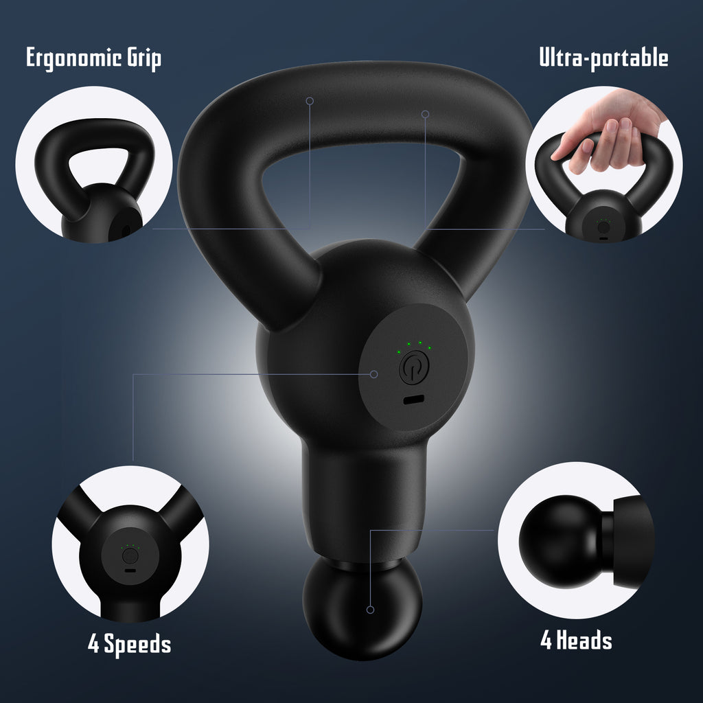 3000 PPM Deep Tissue (Compact Size) Massager with 4 Massage Heads and 4 Intensity Levels, Quiet Muscle Massage Gun (Black/White)