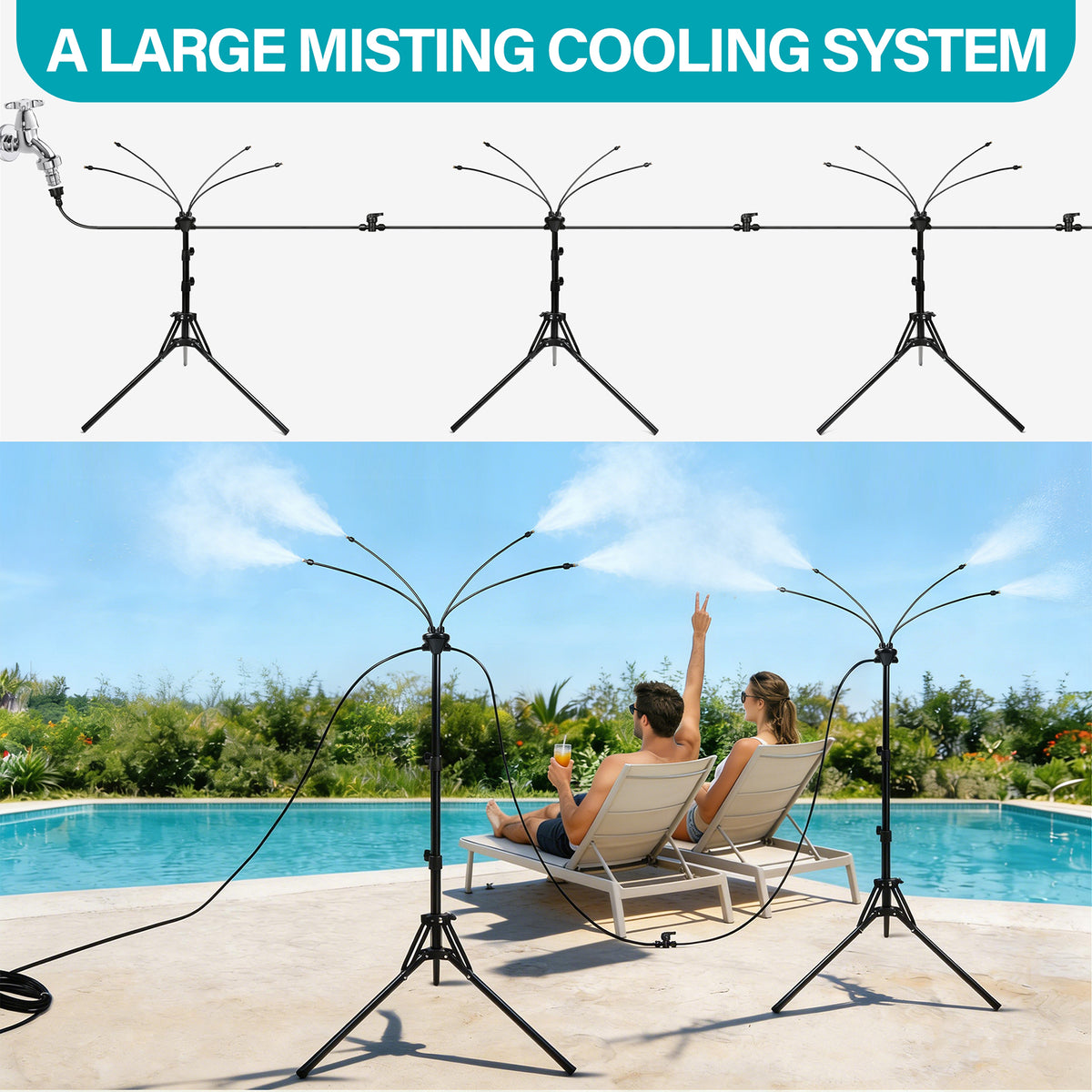 OnBrand Standing Misters for Outside Patio 5.25FT Stand Misting System