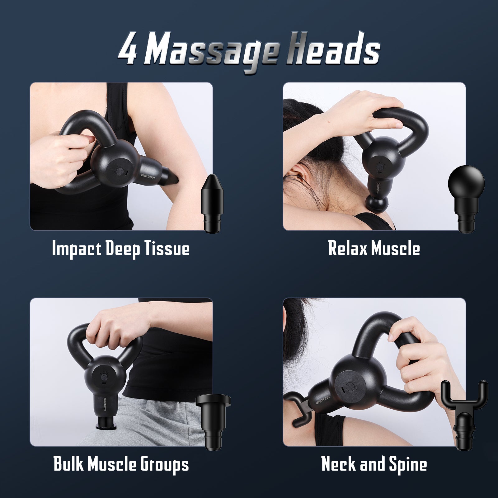 3000 PPM Deep Tissue (Compact Size) Massager with 4 Massage Heads and 4 Intensity Levels, Quiet Muscle Massage Gun (Black/White)