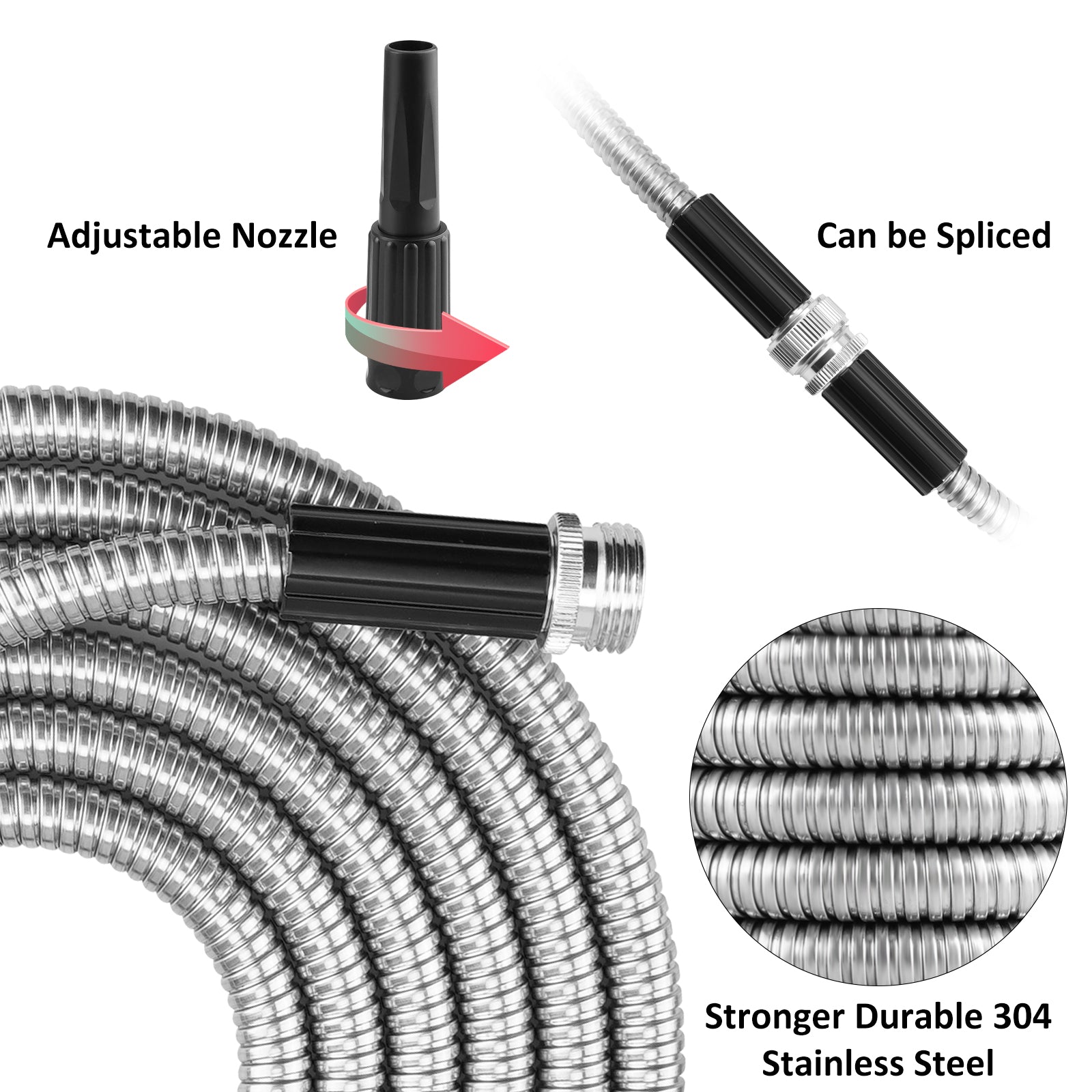 Mighty Garden Hose - Stainless Steel Garden Hose Tough/Durable, No Kinks/Tangles, Storage Strap Included