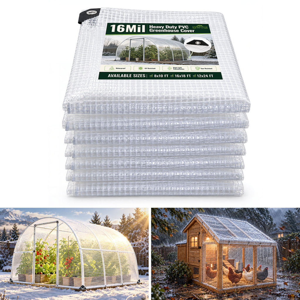OnBrand 16Mil Heavy Duty Greenhouse Cover with Grommets, 8x10 FT Clear Tarp