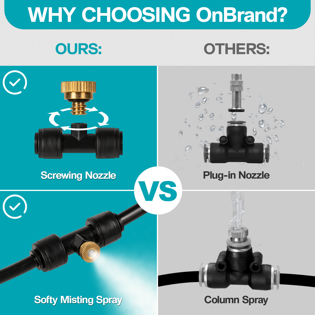 OnBrand 100FT Misters for Outside Patio with 3/4" Adapter and 2 T-Joints