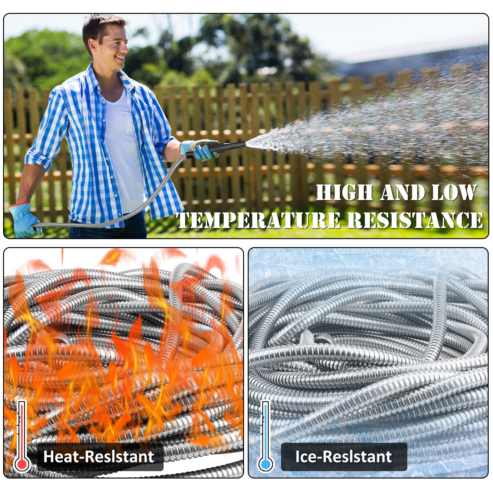 Mighty Garden Hose - Stainless Steel Garden Hose Tough/Durable, No Kinks/Tangles, Storage Strap Included