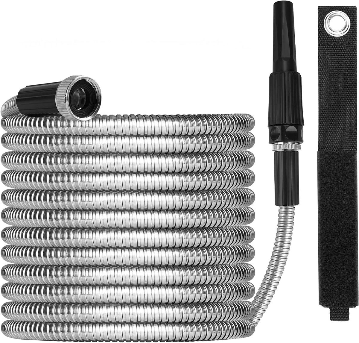 Mighty Garden Hose - Stainless Steel Garden Hose Tough/Durable, No Kinks/Tangles, Storage Strap Included