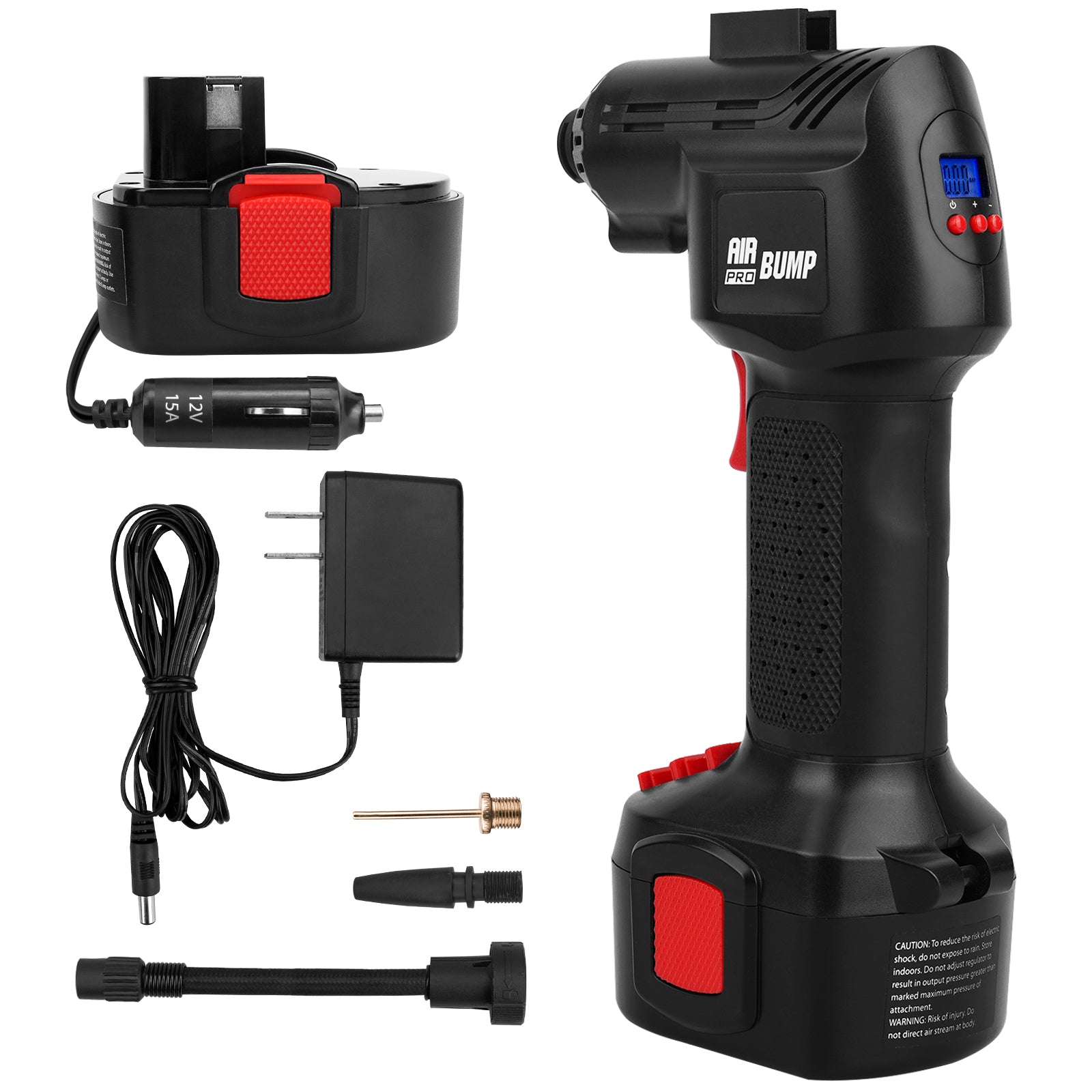 Air Pump 12V Cordless Portable Compressor for Car/Bike Tires/Inflatable with Li-Ion Battery & Cigarette Light Plug-in Cord