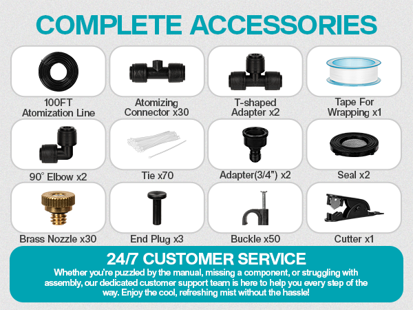 OnBrand 100FT Misters for Outside Patio with 3/4" Adapter and 2 T-Joints