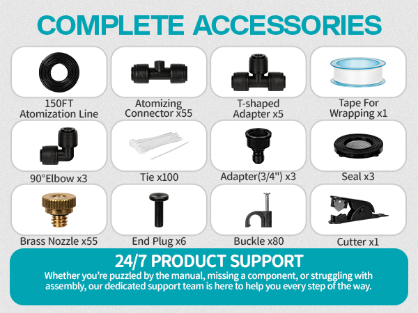 OnBrand 150FT Mister for Outside Patio with 55 Brass Nozzles and 5 T-Joints