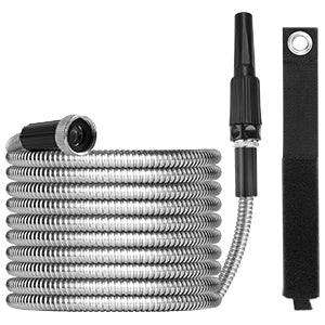 Mighty Garden Hose - Stainless Steel Garden Hose Tough/Durable, No Kinks/Tangles, Storage Strap Included