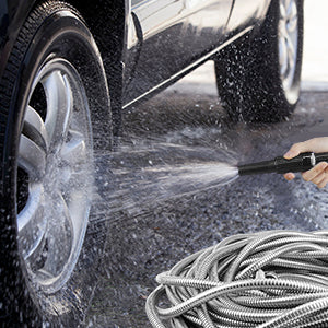 Mighty Garden Hose - Stainless Steel Garden Hose Tough/Durable, No Kinks/Tangles, Storage Strap Included