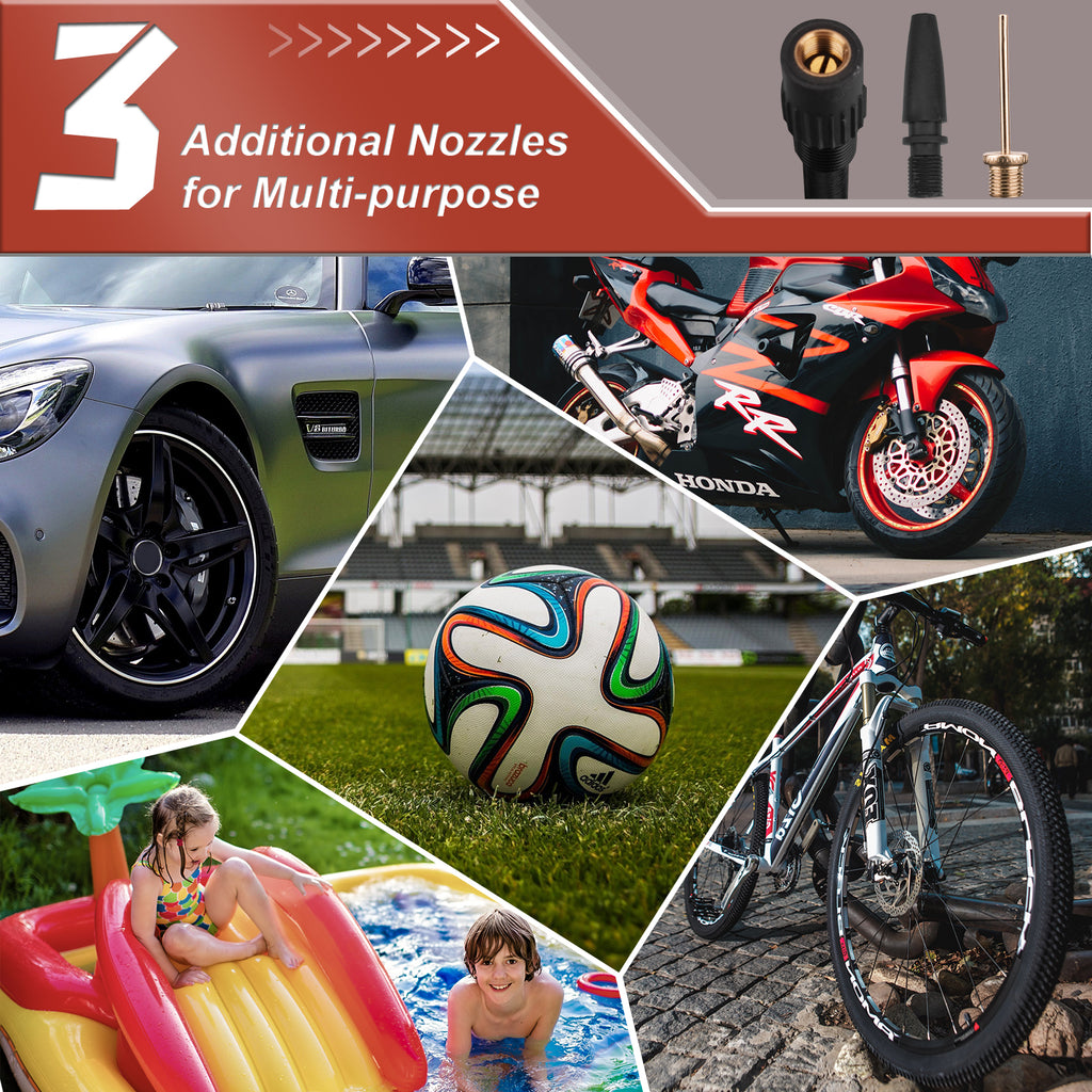 Air Pump 12V Cordless Portable Compressor for Car/Bike Tires/Inflatable with Li-Ion Battery & Cigarette Light Plug-in Cord