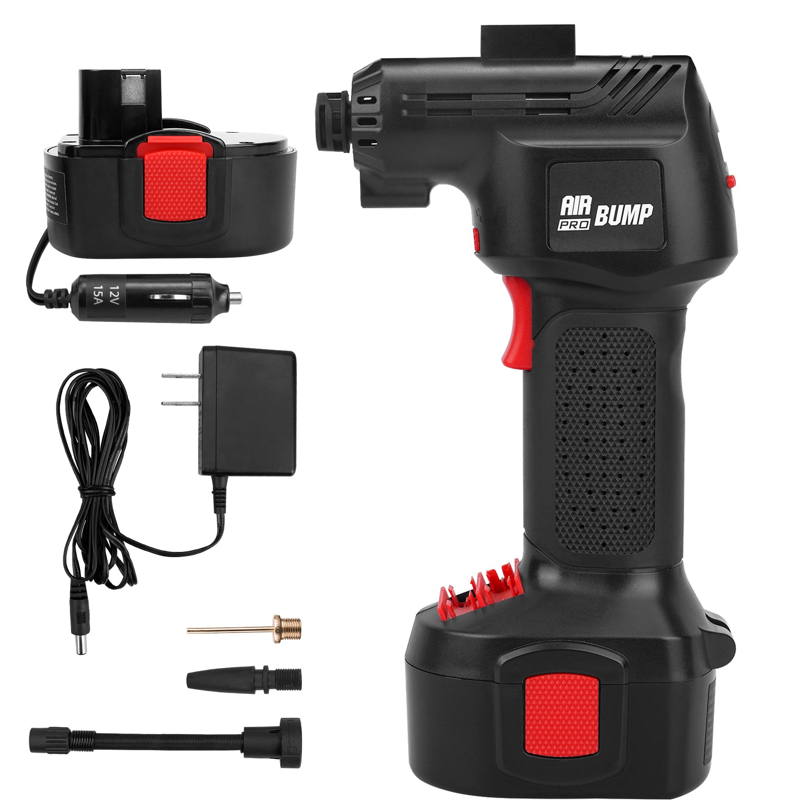 Air Pump 12V Cordless Portable Compressor for Car/Bike Tires/Inflatable with Li-Ion Battery & Cigarette Light Plug-in Cord