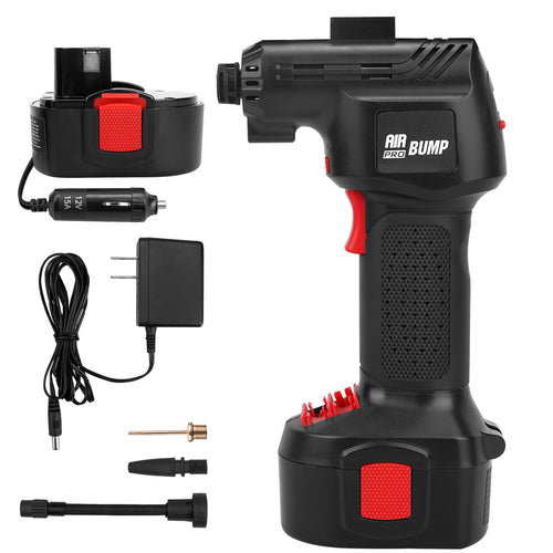 Air Pump 12V Cordless Portable Compressor for Car/Bike Tires/Inflatable with Li-Ion Battery & Cigarette Light Plug-in Cord
