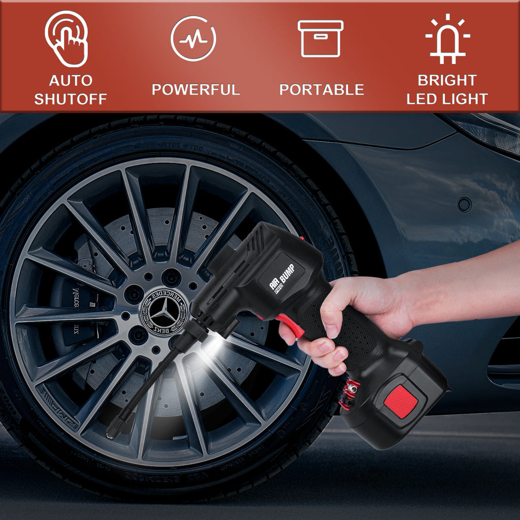 Air Pump 12V Cordless Portable Compressor for Car/Bike Tires/Inflatable with Li-Ion Battery & Cigarette Light Plug-in Cord