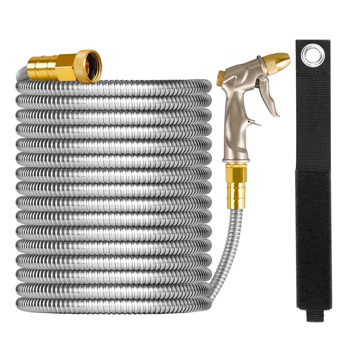 Mighty Garden Hose - Stainless Steel Garden Hose Tough/Durable, No Kinks/Tangles, Storage Strap Included
