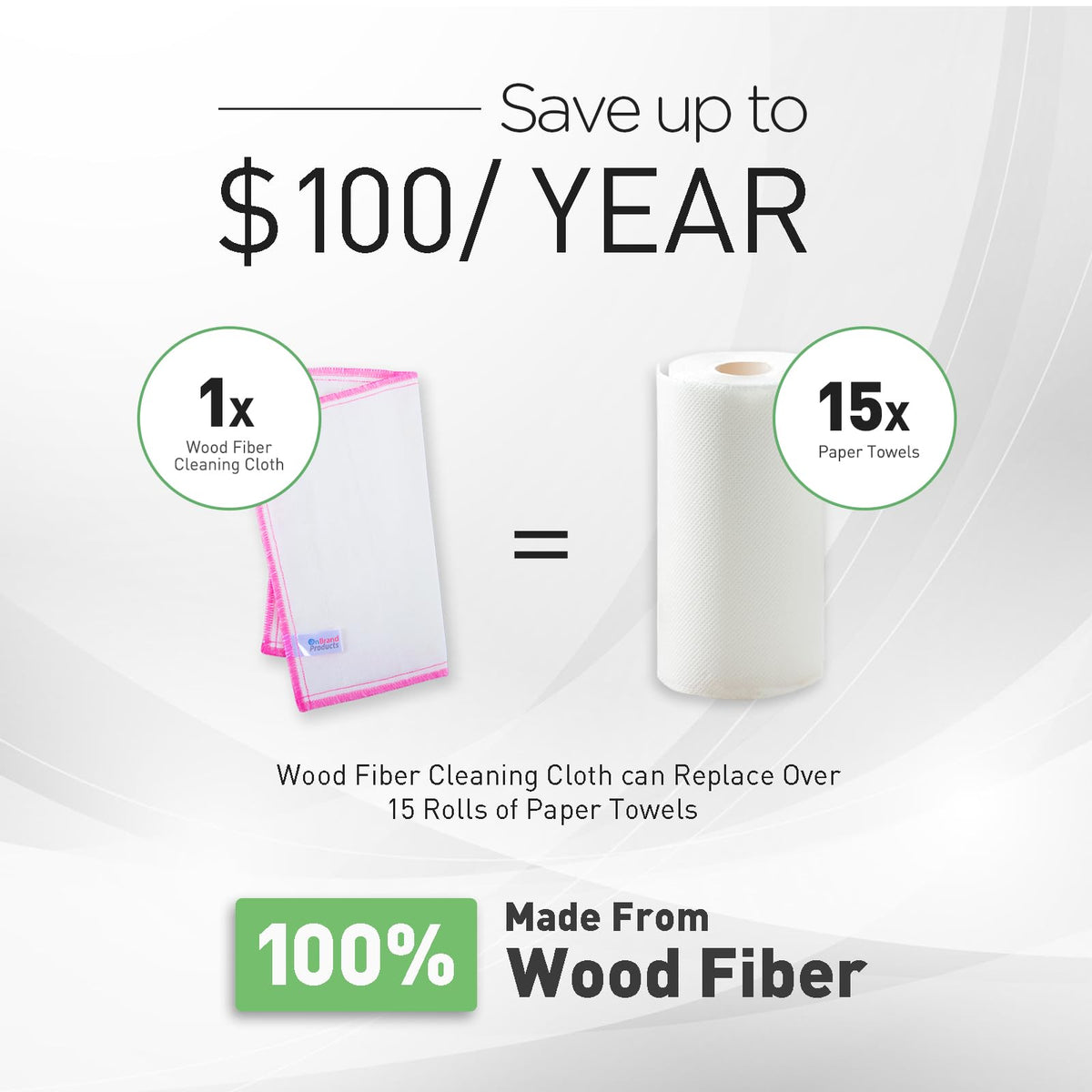 OnBrand Naturally Wood Fiber Cleaning Cloth, 10 Pack (12" x 10.7" Each)
