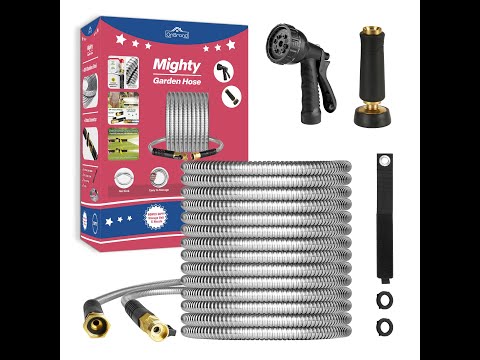 Mighty Garden Hose - Stainless Steel Garden Hose Tough/Durable, No Kinks/Tangles, Storage Strap Included